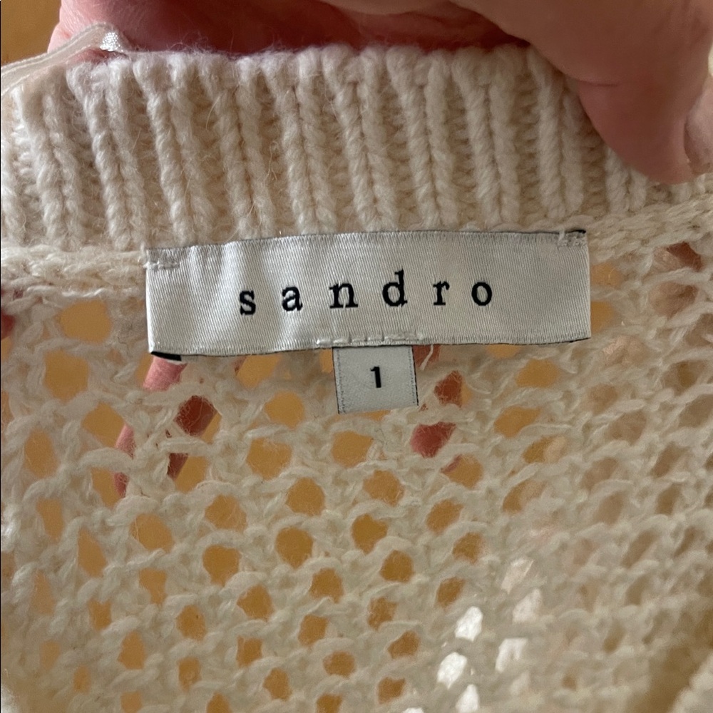 Sandro Ivory Open-Knit Crew Sweater